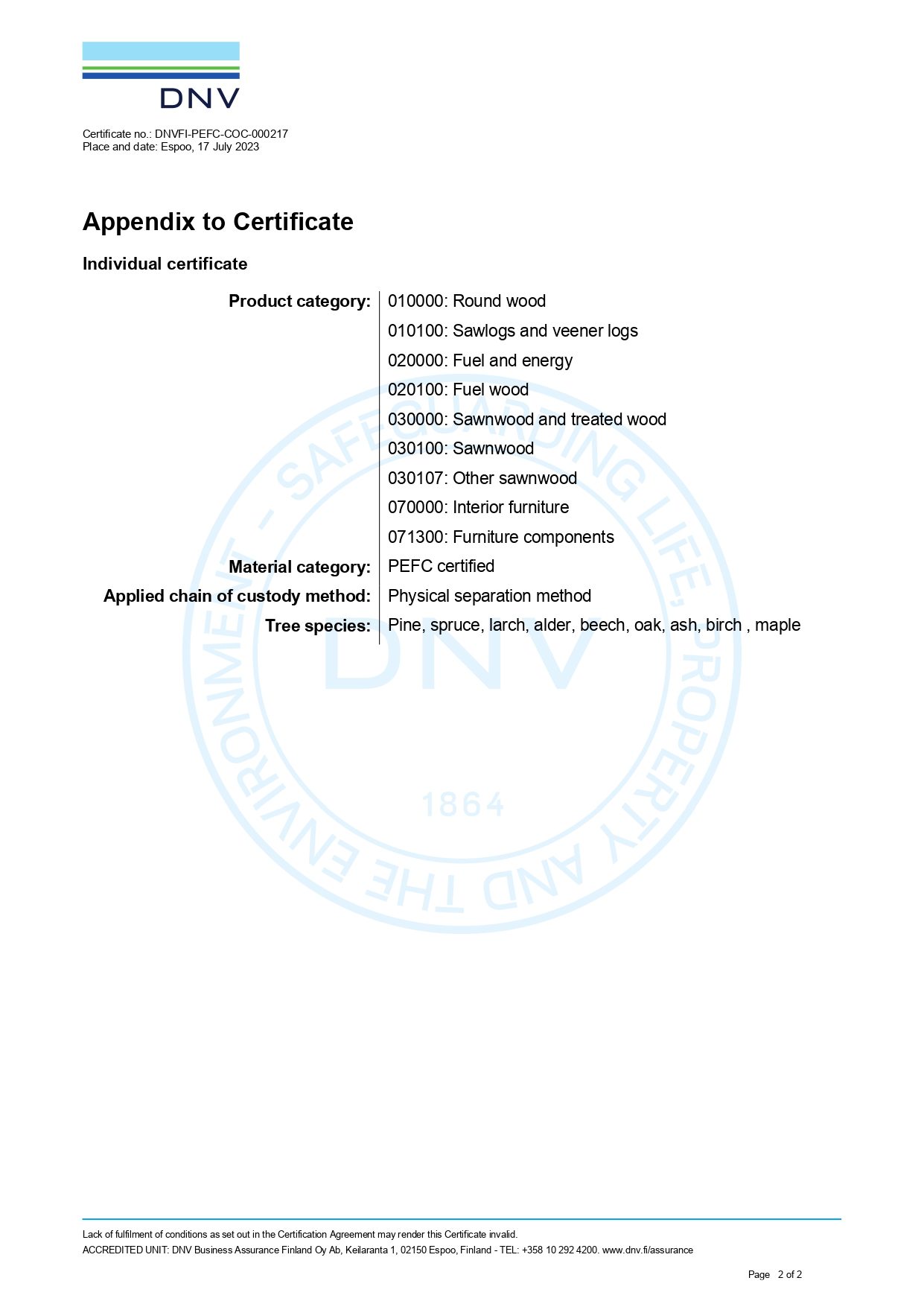 certificate PEFC